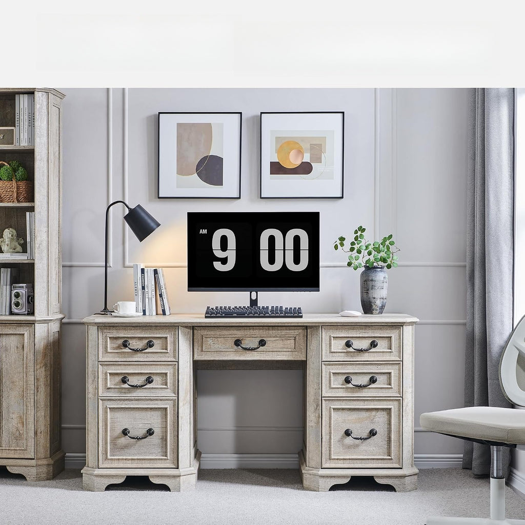 59" Farmhouse Executive Desk Light Rustic Oak