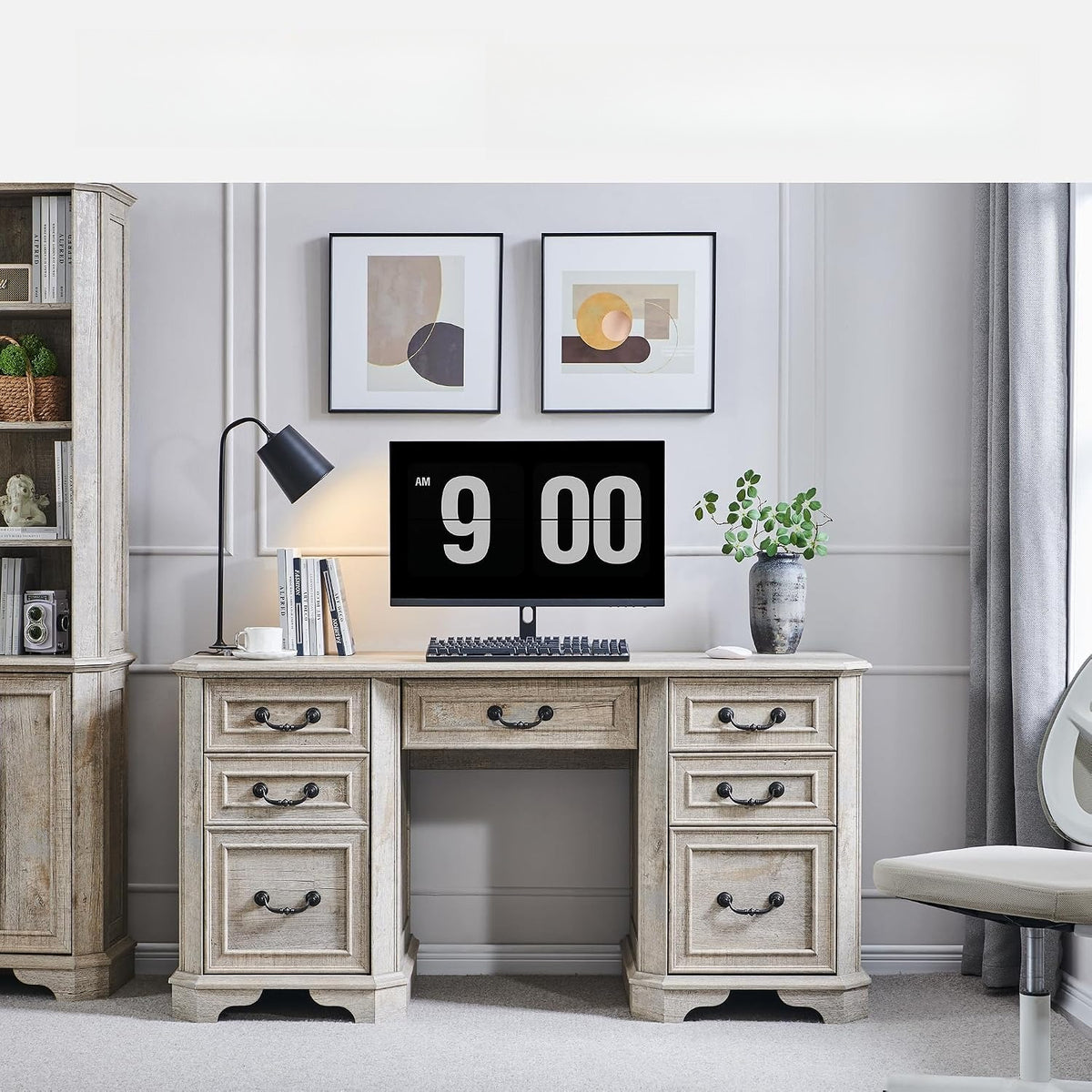59" Farmhouse Executive Desk Light Rustic Oak