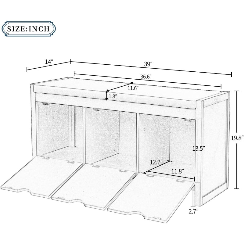 Storage Bench with 3 Flip Cubbies