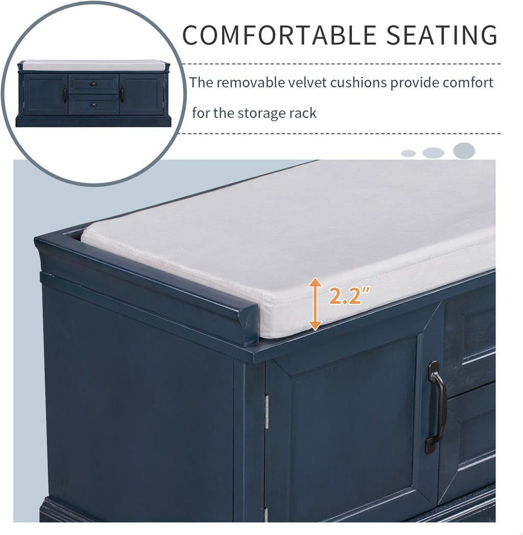 4-Door 2-Drawer Storage Bench