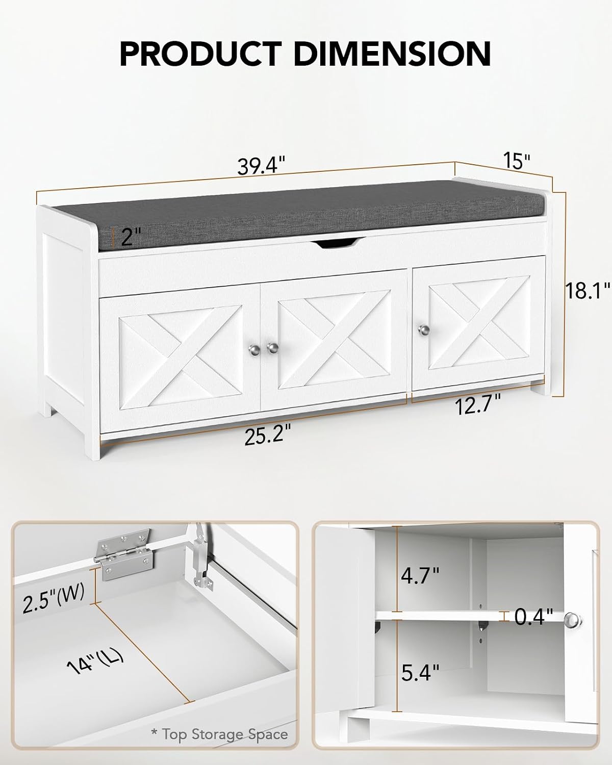 39.4" Cushioned Shoe Storage Bench
