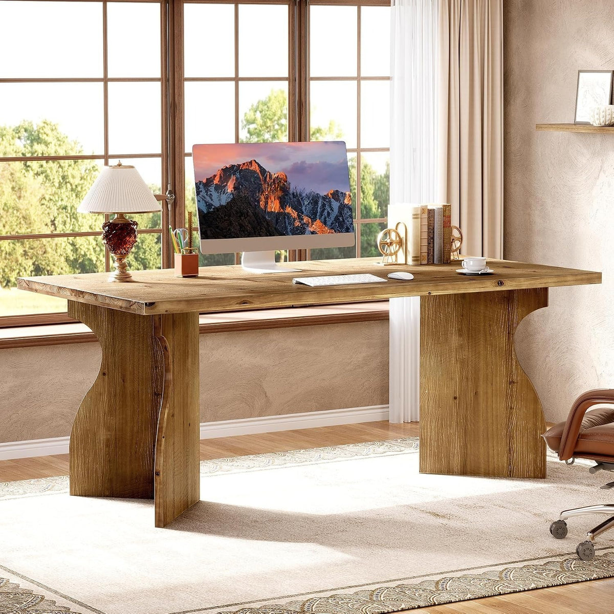63" Farmhouse Solid Wood Executive Desk