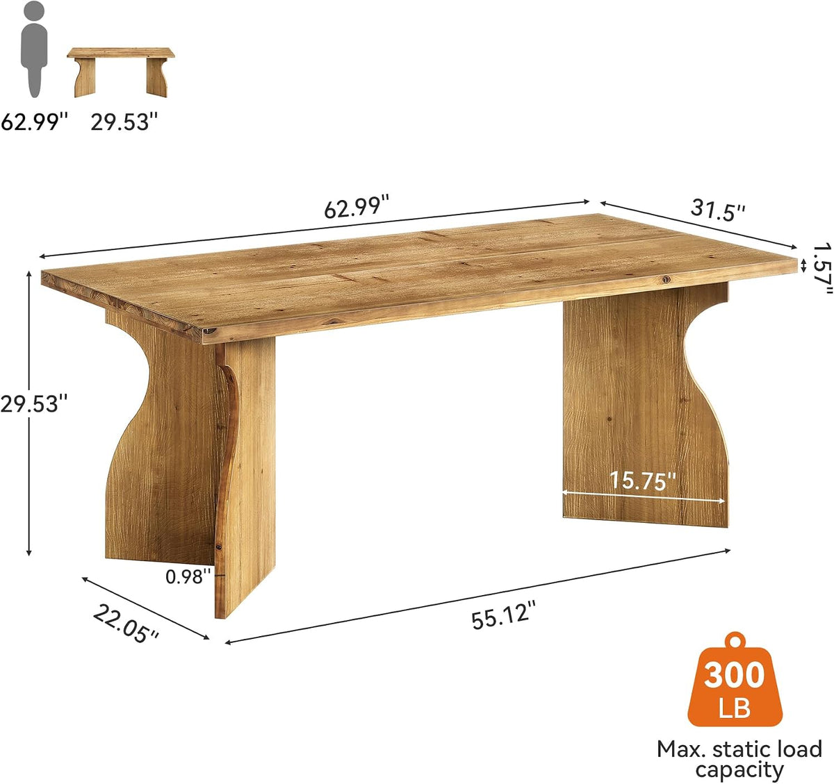 63" Farmhouse Solid Wood Executive Desk