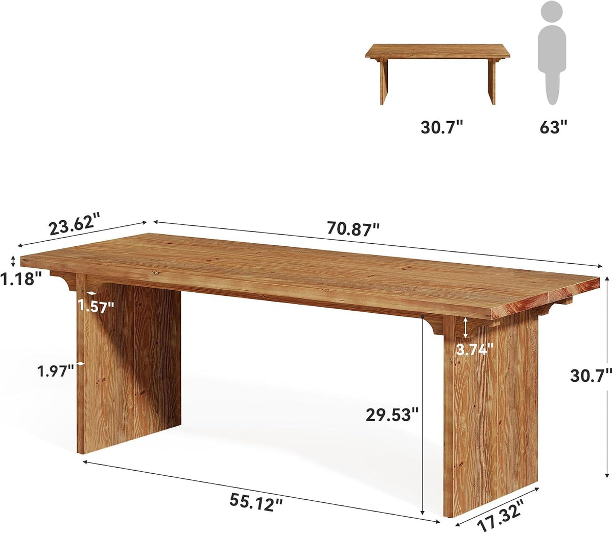 70.87" Farmhouse Solid Wood Executive Desk