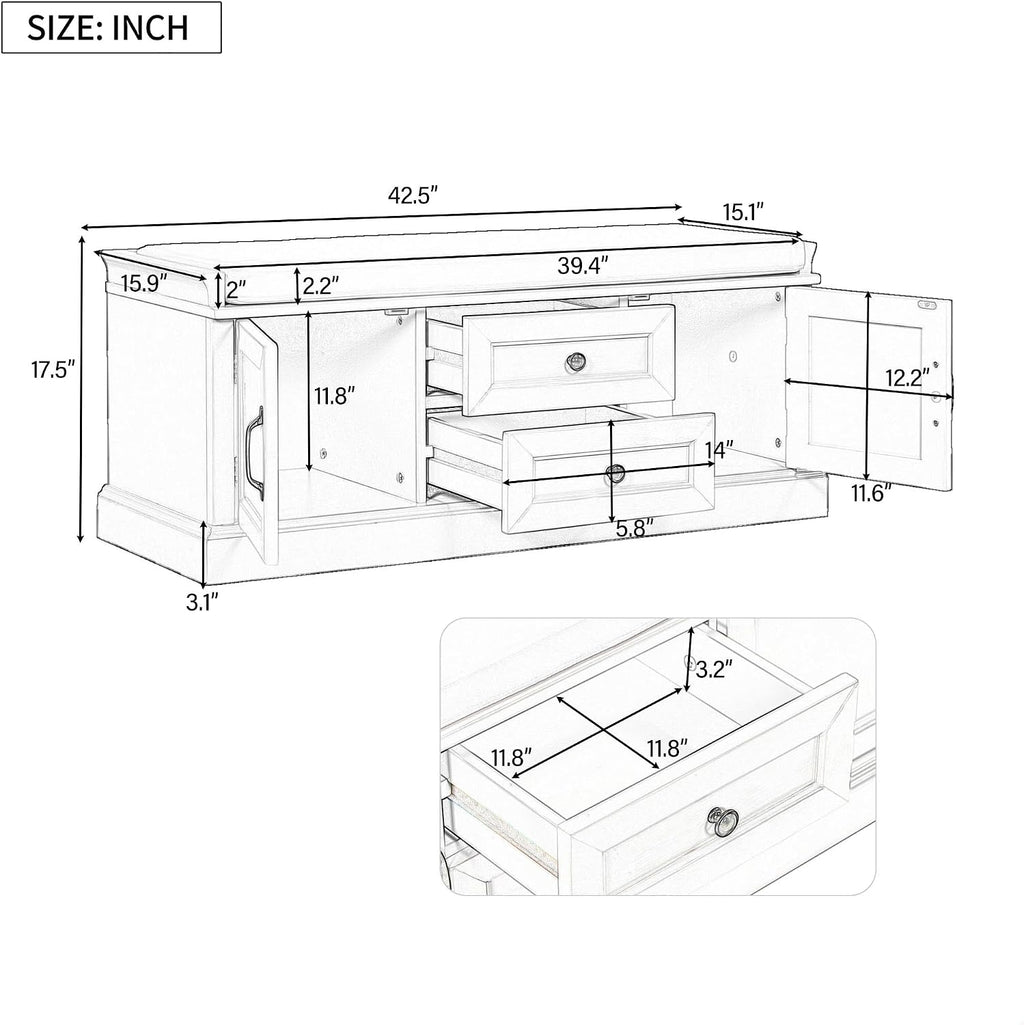 4-Door 2-Drawer Storage Bench