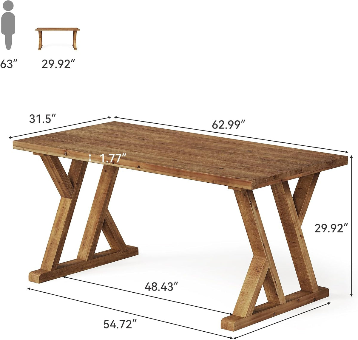 63" Farmhouse Solid Wood Executive Desk Rustic Brown