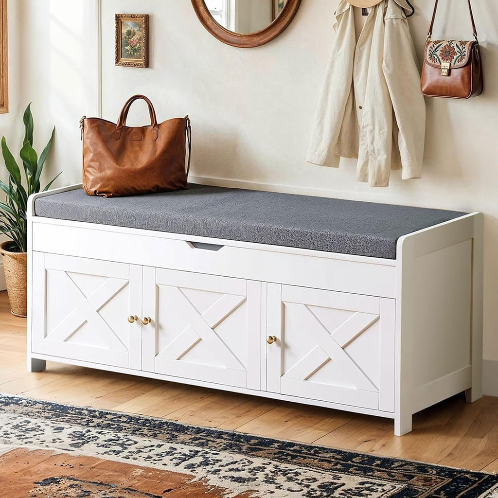 39.4" Cushioned Shoe Storage Bench