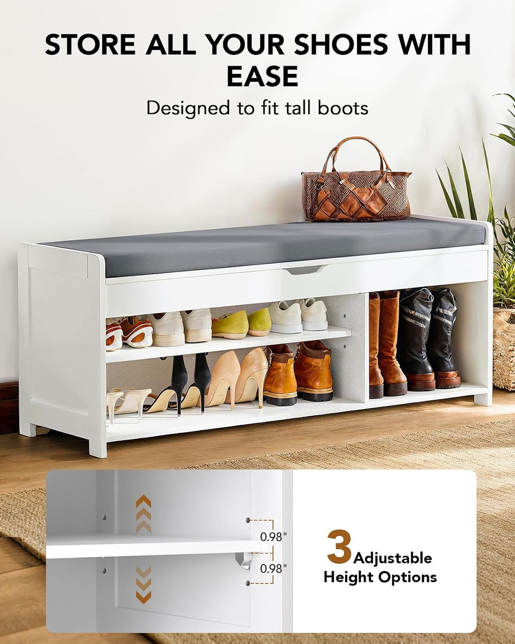 39.4" Cushioned Shoe Storage Bench