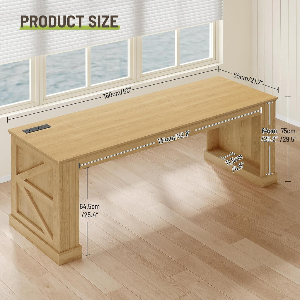 63" Farmhouse Double Pedestal Executive Desk Natural