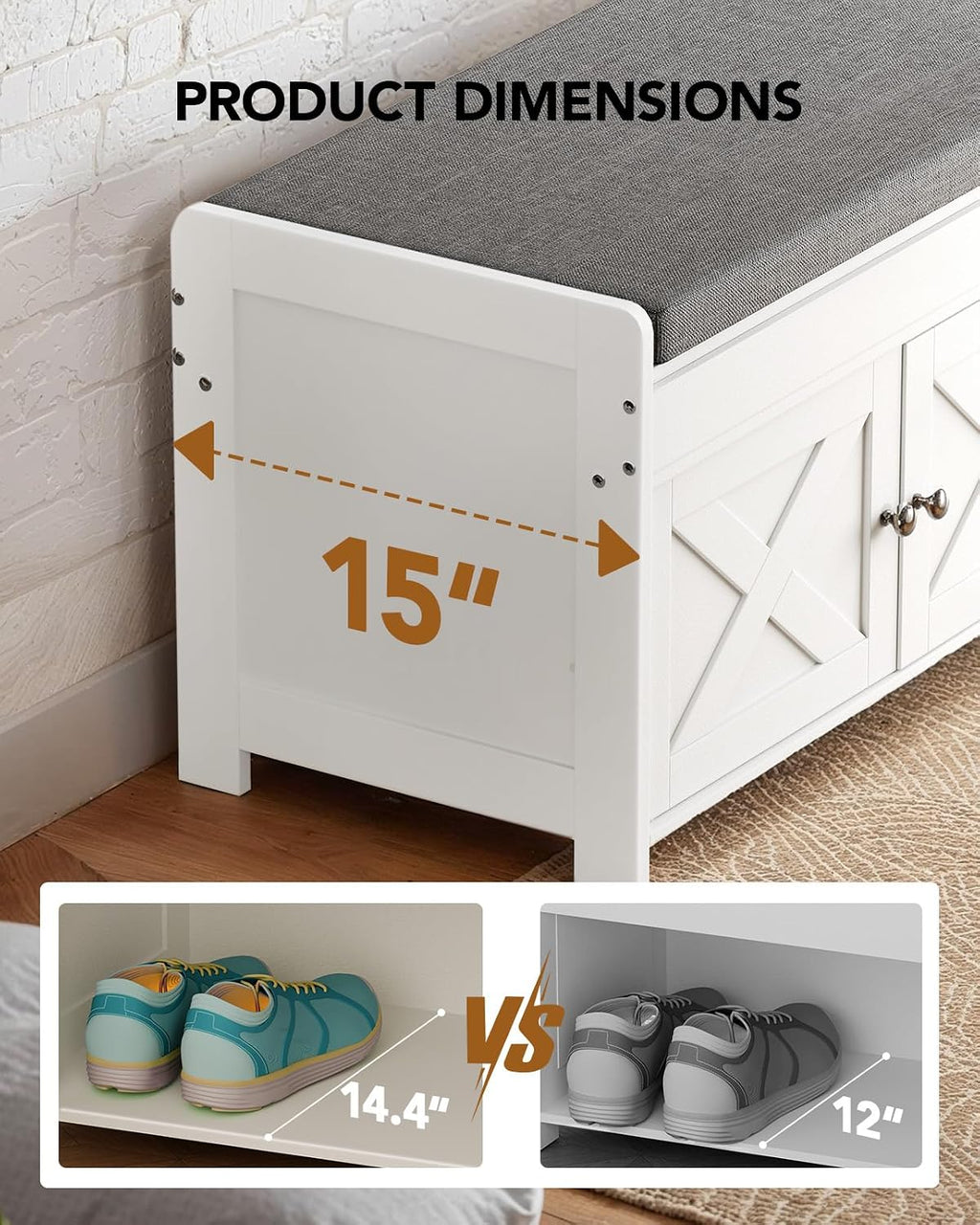 39.4" Cushioned Shoe Storage Bench