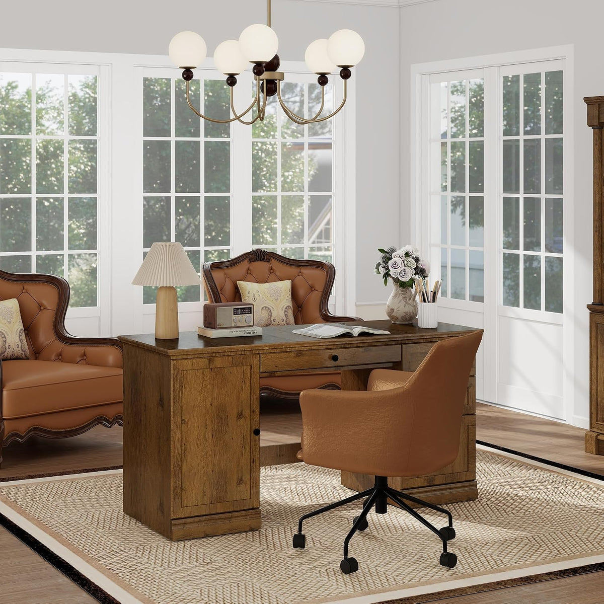 60.5" Farmhouse Executive Desk Vintage Oak