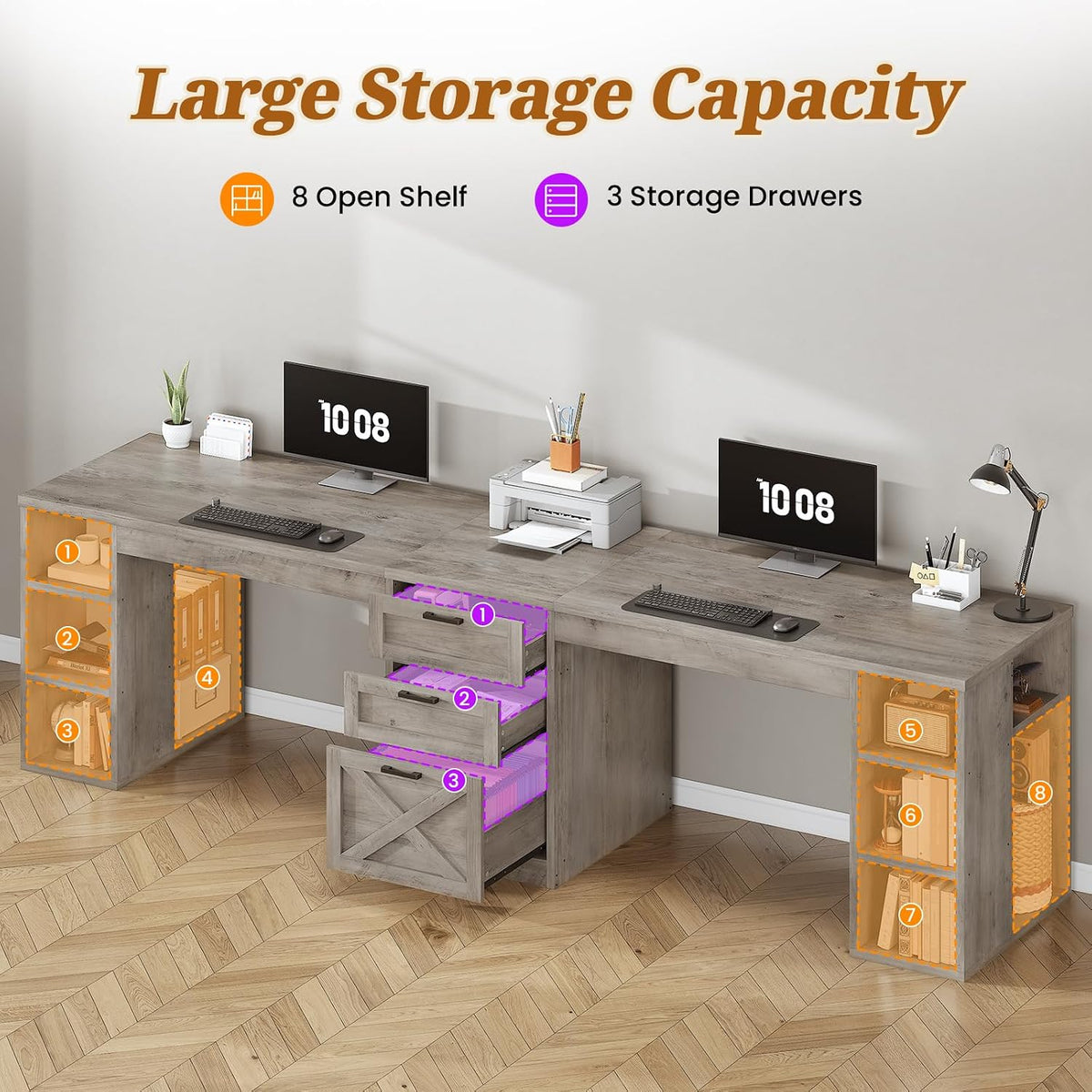 96.5" Farmhouse 2 Person Desk Grey