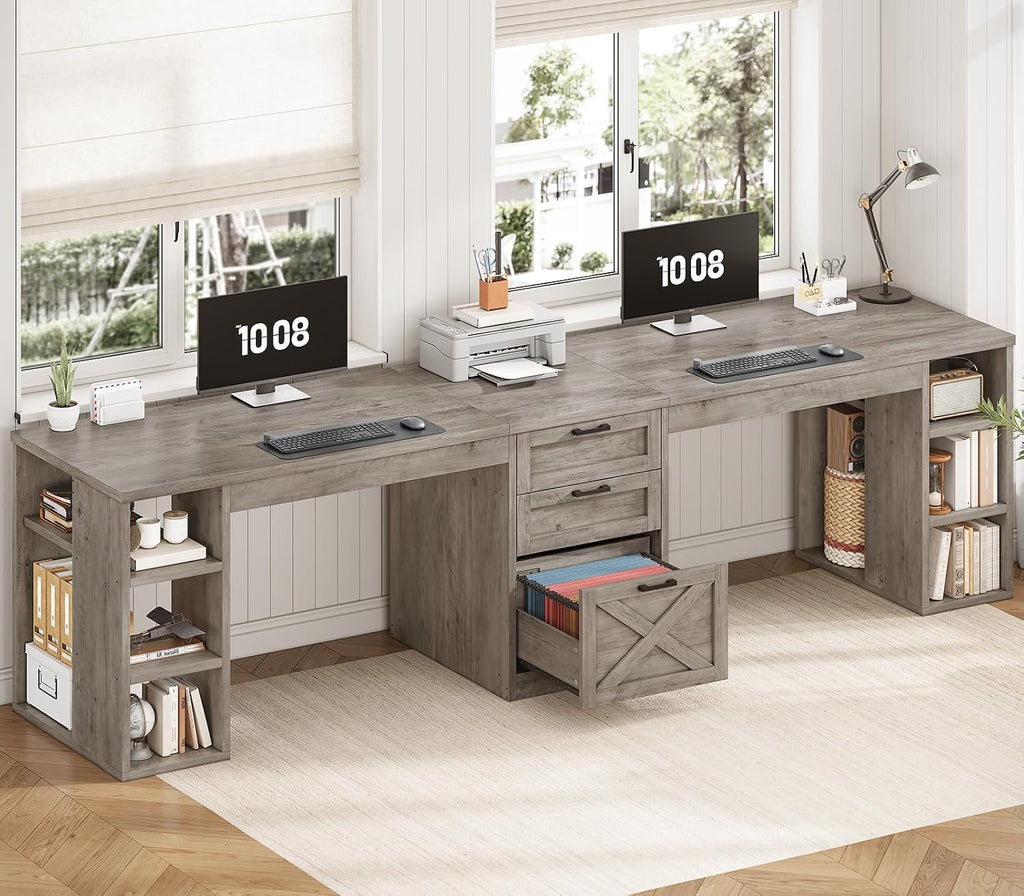 96.5" Farmhouse 2 Person Desk Grey