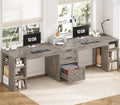 96.5" Farmhouse 2 Person Desk Grey