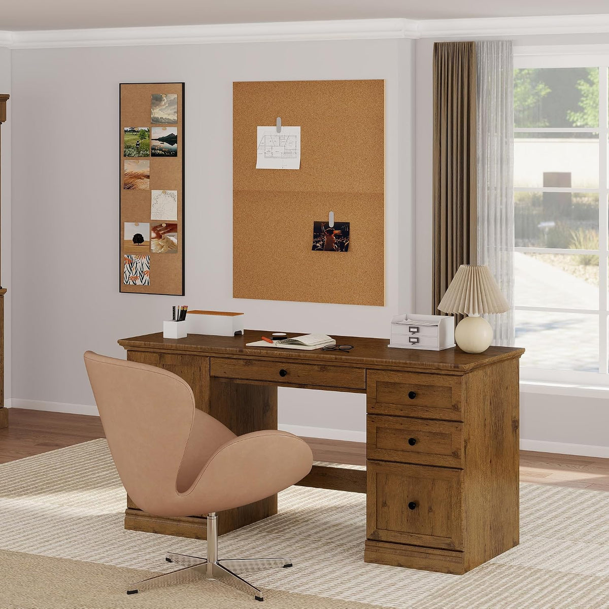 60.5" Farmhouse Executive Desk Vintage Oak