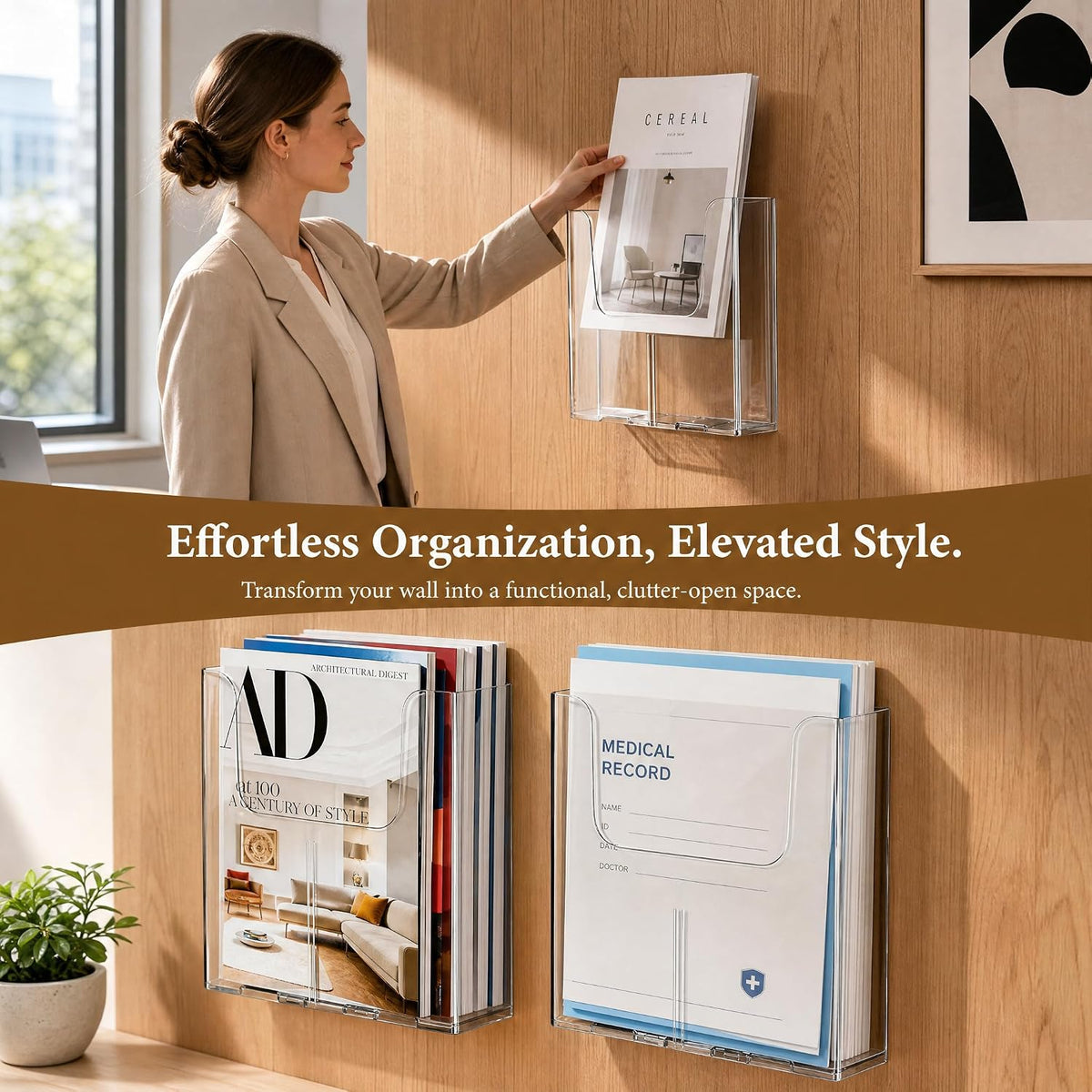 4-Pack Acrylic Wall File Organizer
