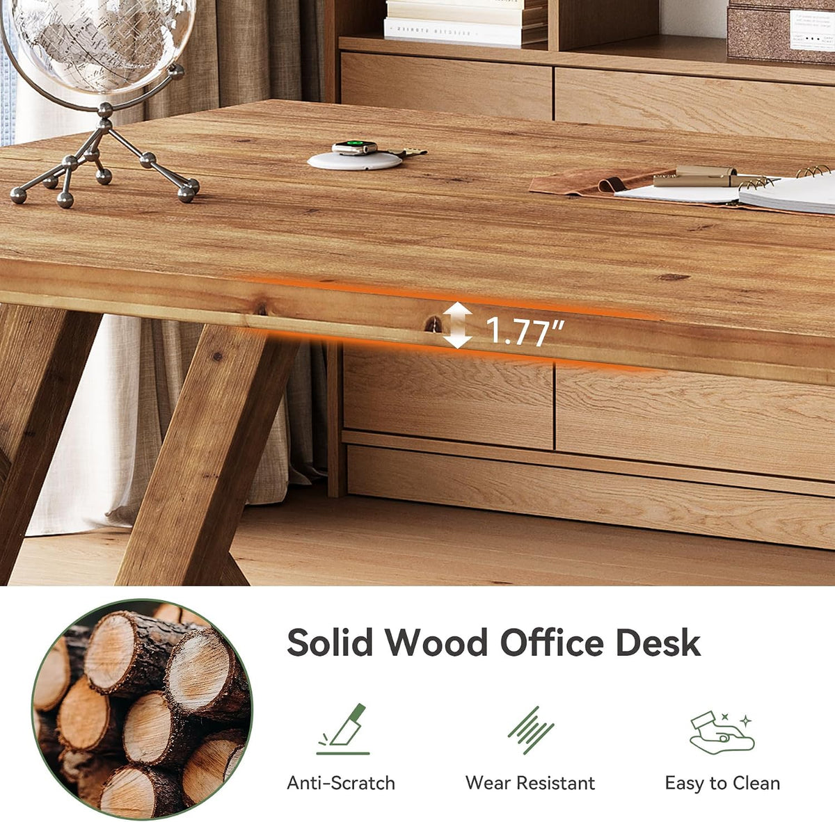 63" Farmhouse Solid Wood Executive Desk Rustic Brown