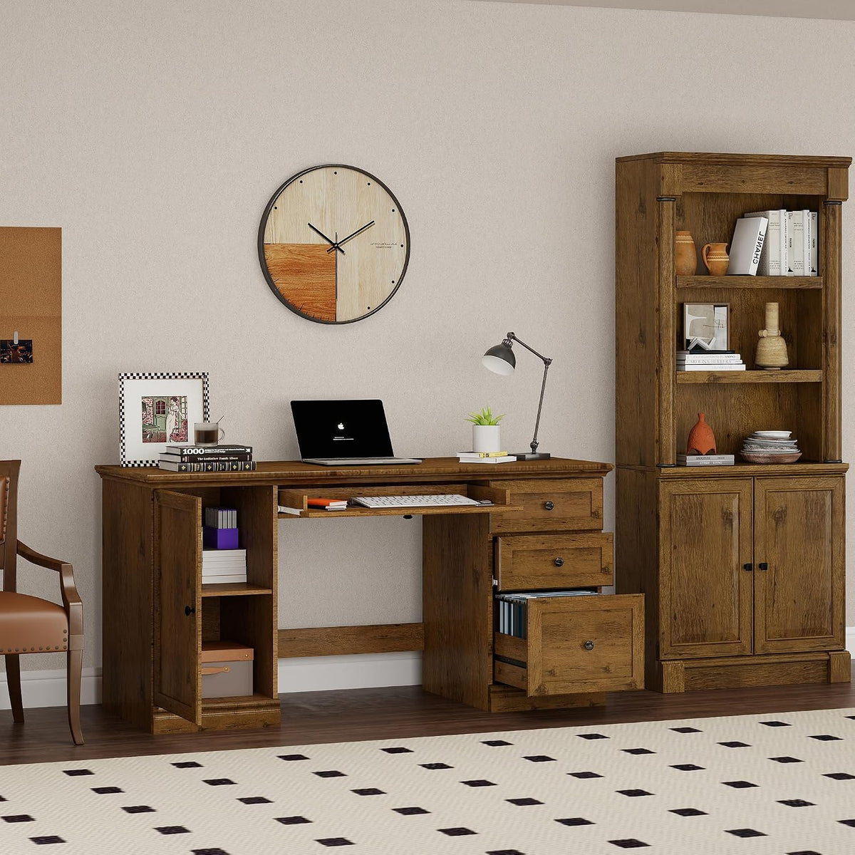 60.5" Farmhouse Executive Desk Vintage Oak