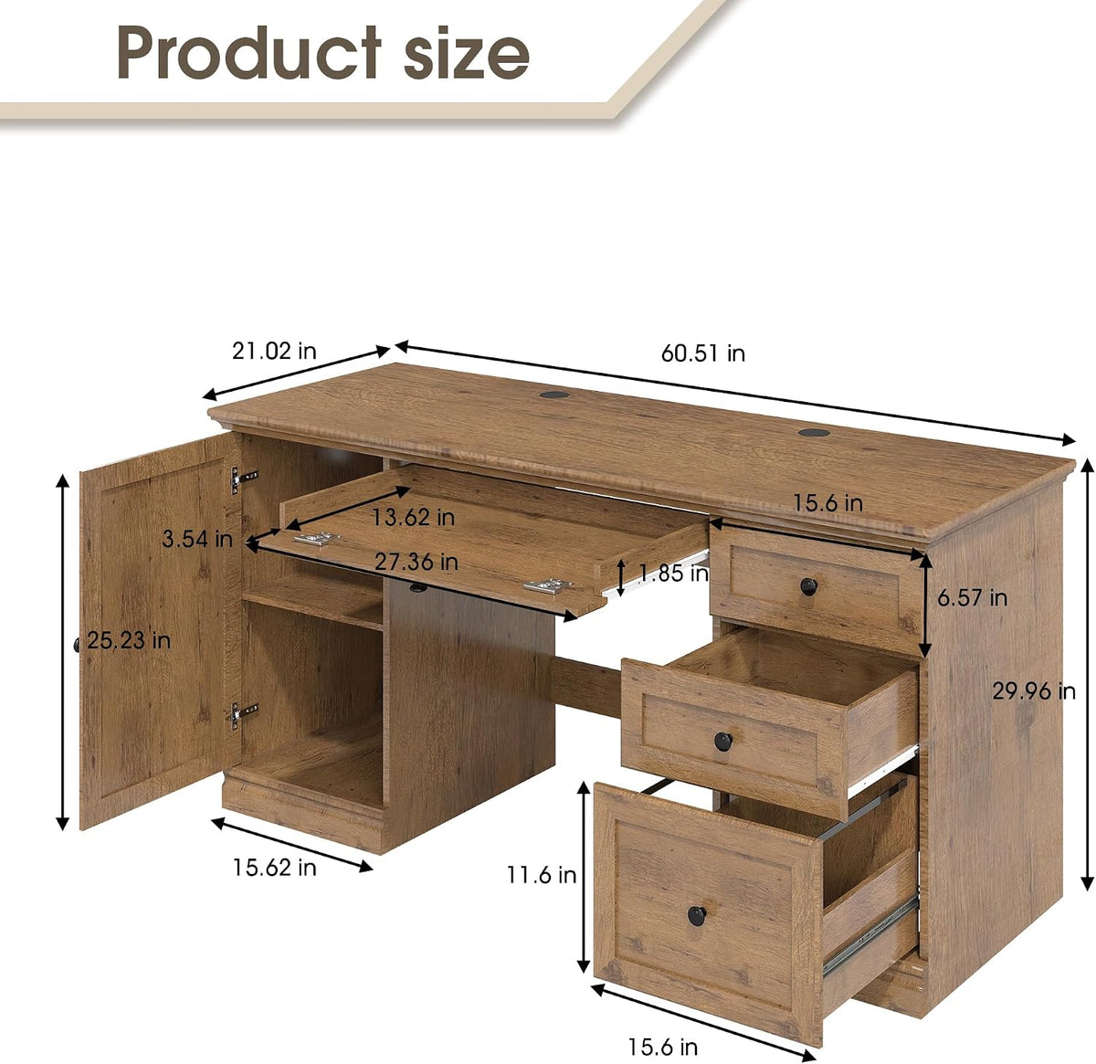 60.5" Farmhouse Executive Desk Vintage Oak