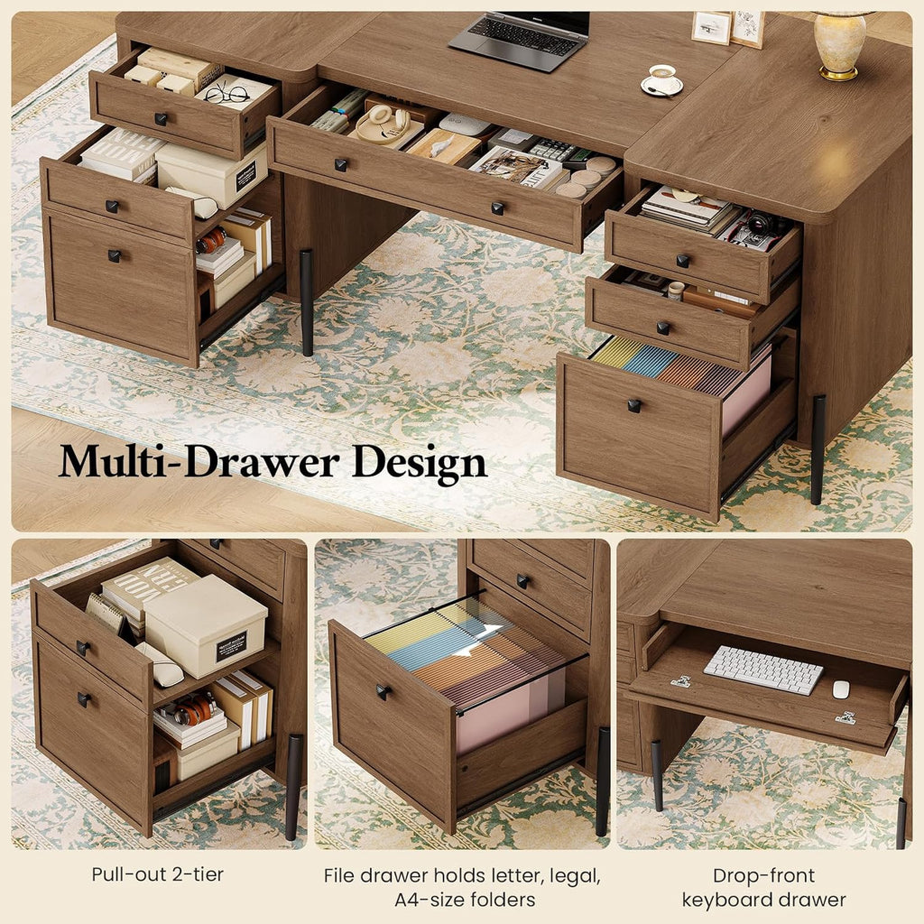 63" Executive Desk with 6 Drawers & 2 Cabinets