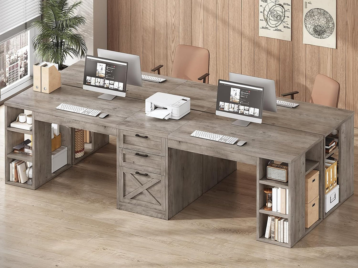 96.5" Farmhouse 2 Person Desk Grey