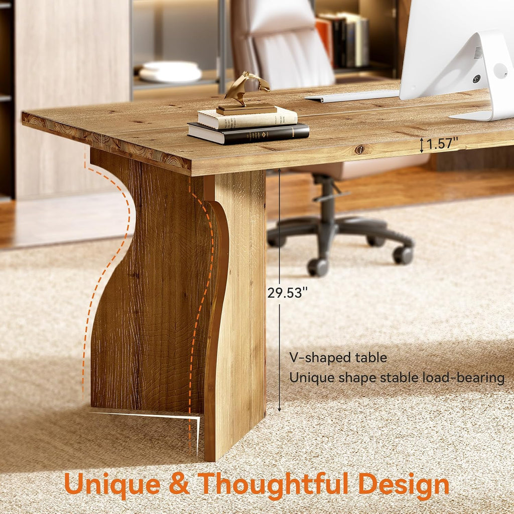 63" Farmhouse Solid Wood Executive Desk
