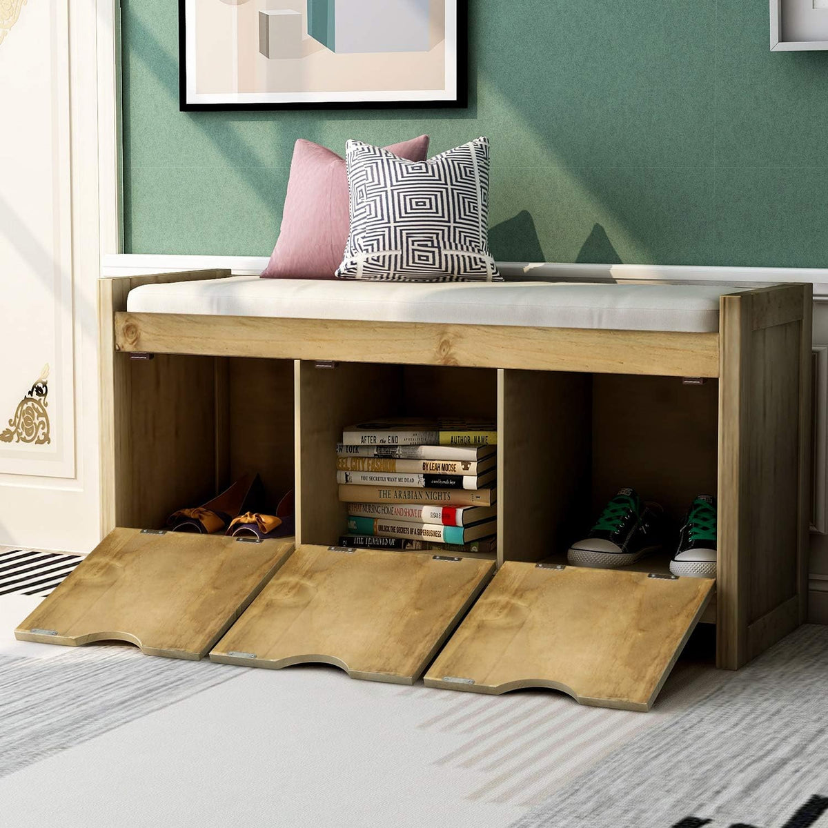 Storage Bench with 3 Flip Cubbies