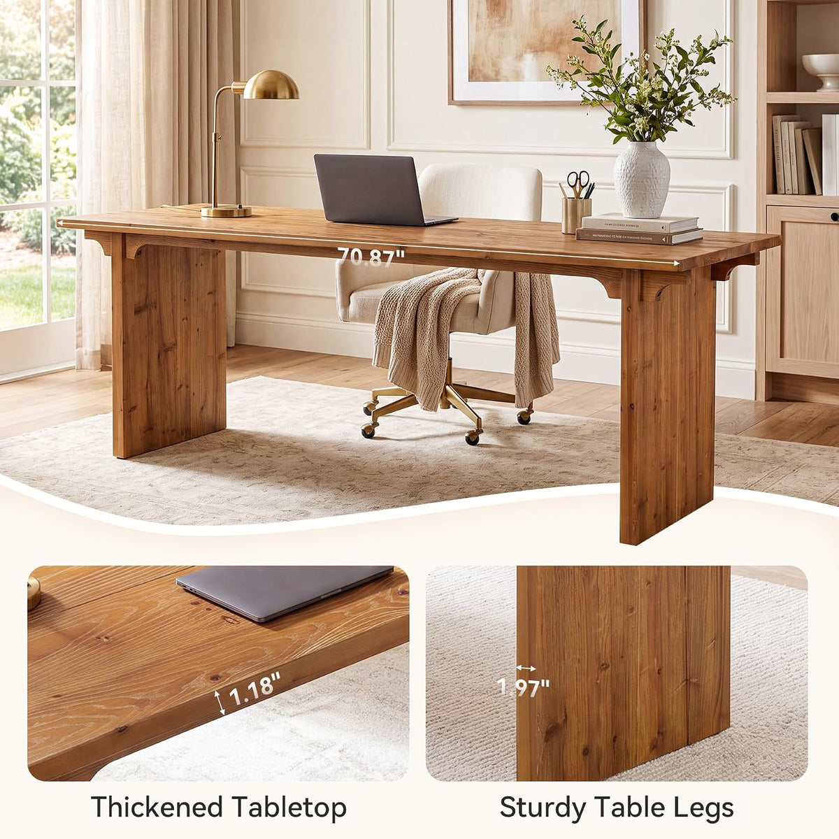 70.87" Farmhouse Solid Wood Executive Desk