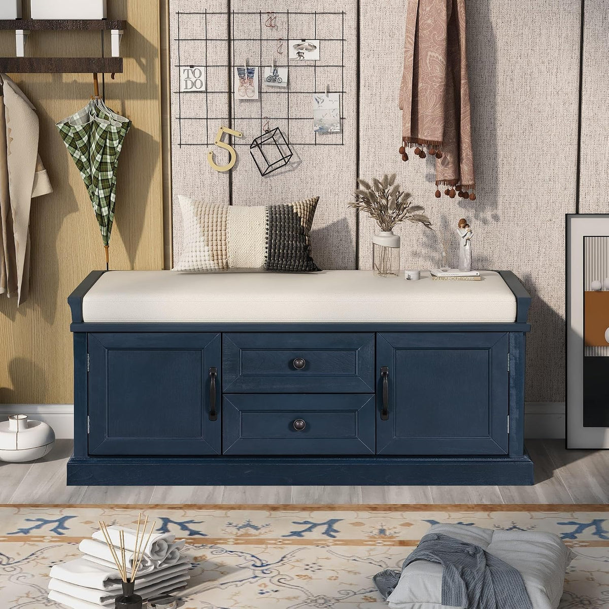 4-Door 2-Drawer Storage Bench