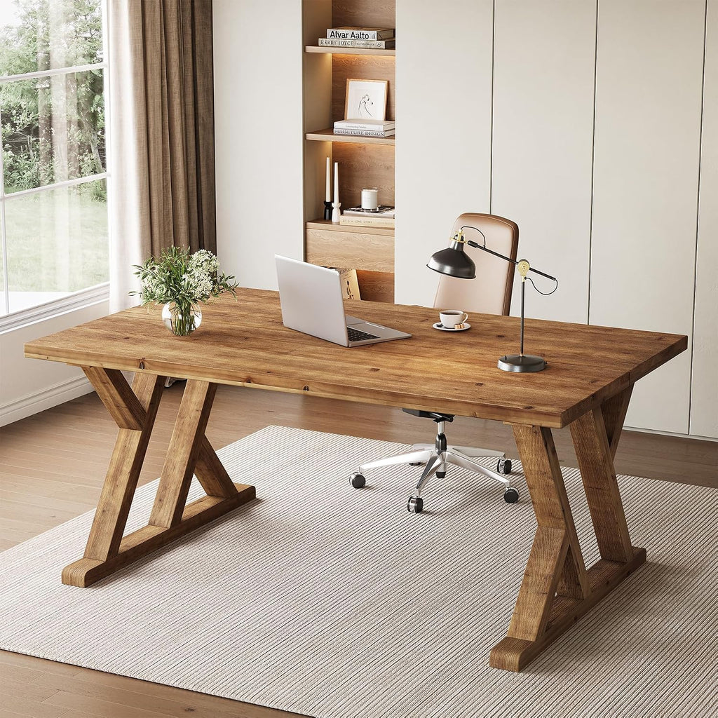 63" Farmhouse Solid Wood Executive Desk Rustic Brown