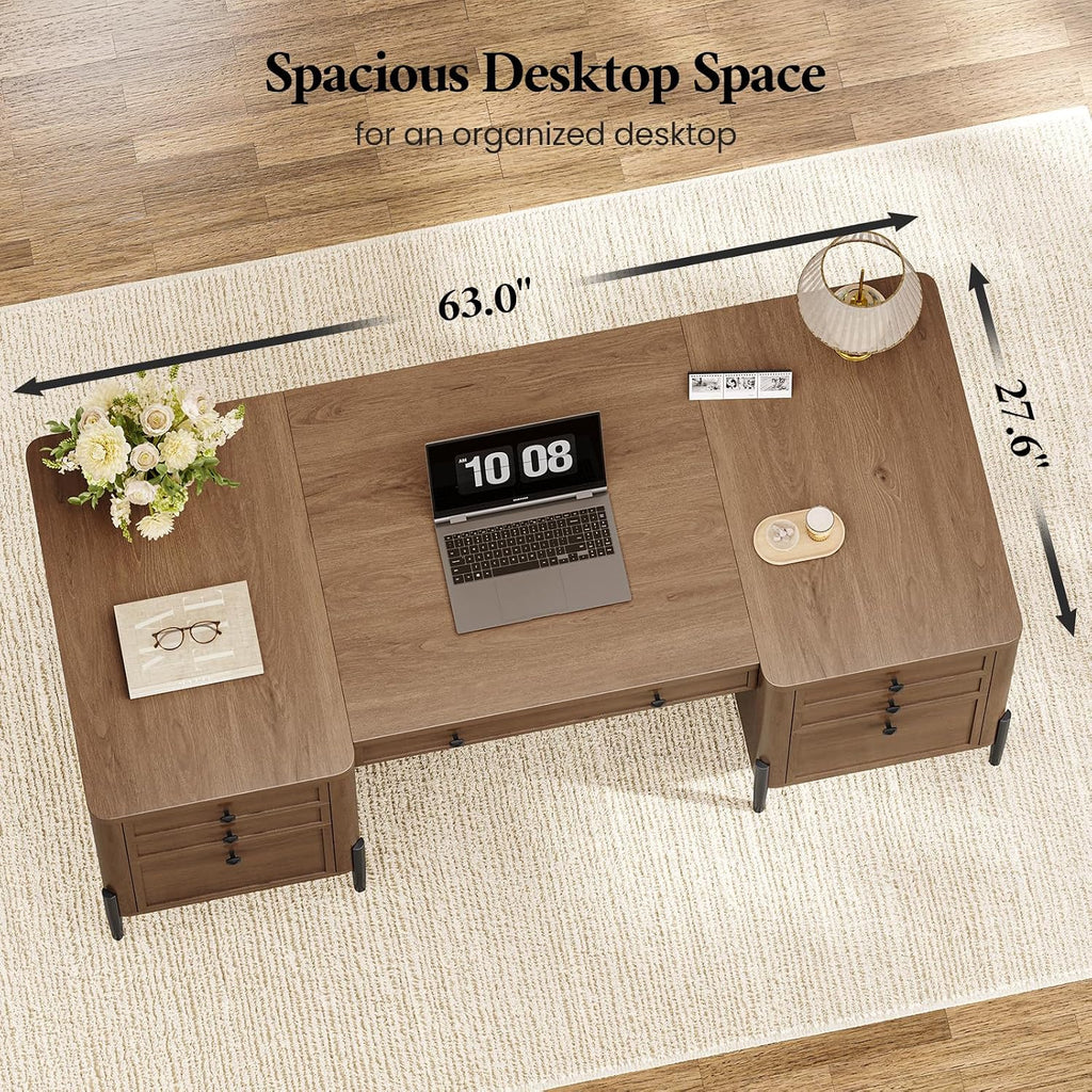 63" Executive Desk with 6 Drawers & 2 Cabinets