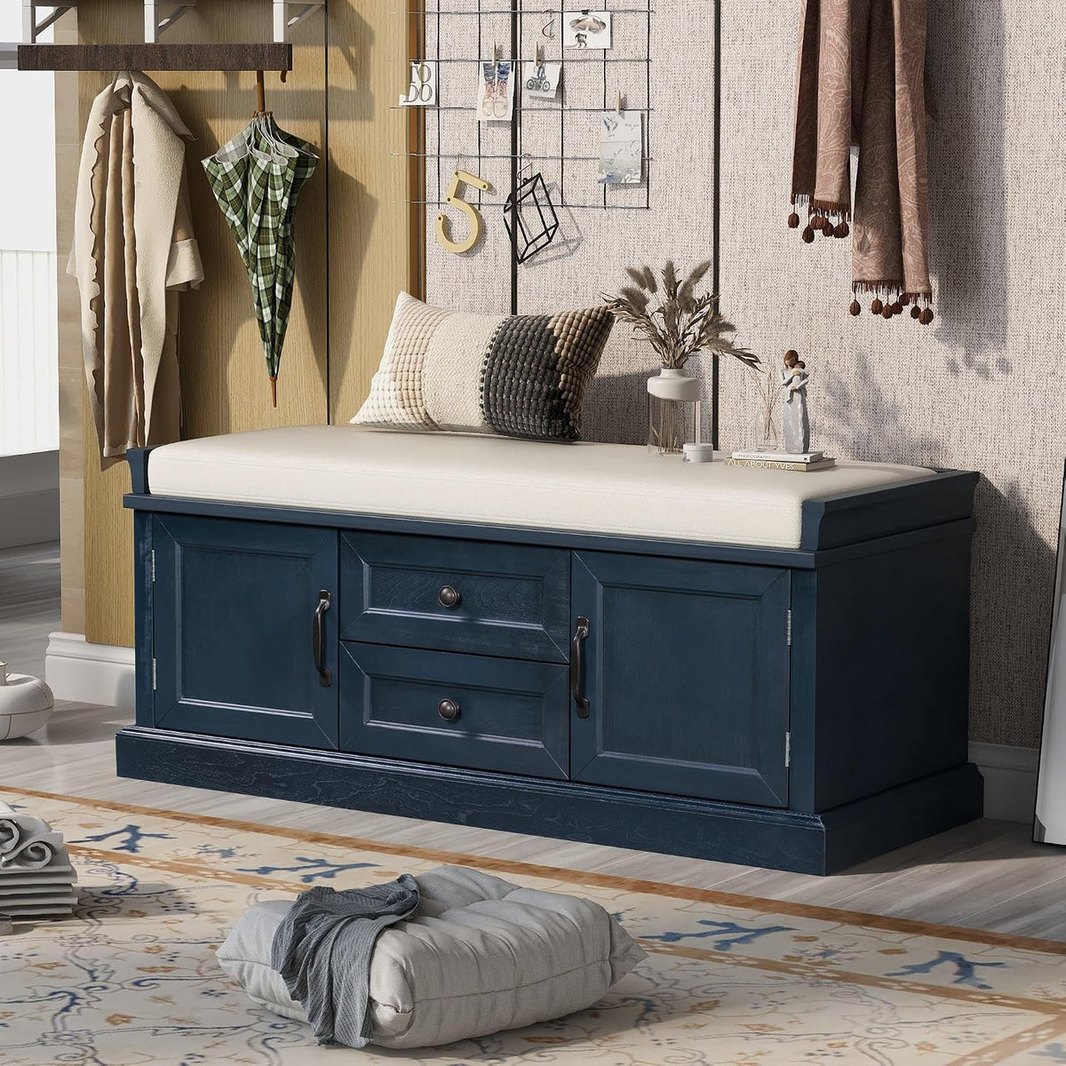 4-Door 2-Drawer Storage Bench