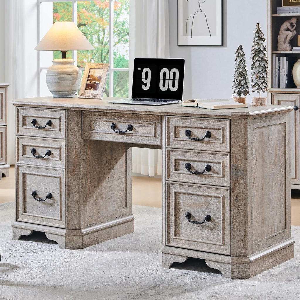 59" Farmhouse Executive Desk Light Rustic Oak