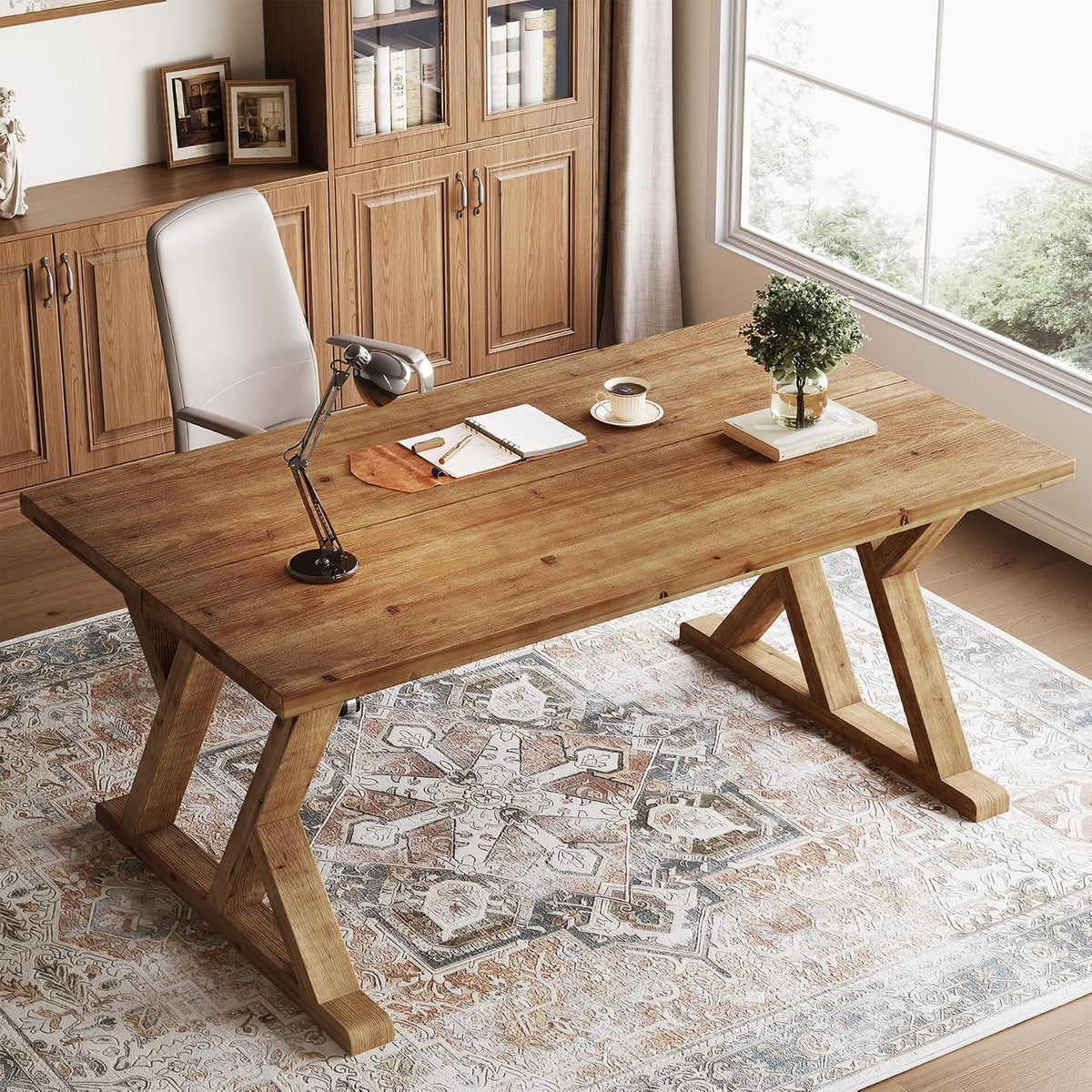 63" Farmhouse Solid Wood Executive Desk Rustic Brown