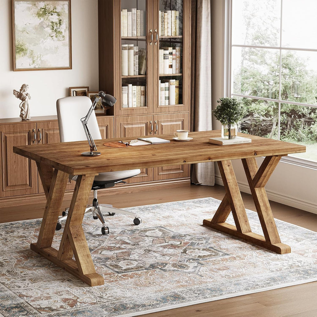 63" Farmhouse Solid Wood Executive Desk Rustic Brown