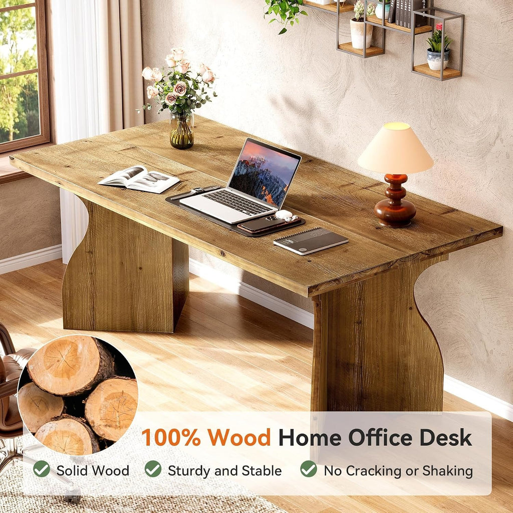 63" Farmhouse Solid Wood Executive Desk