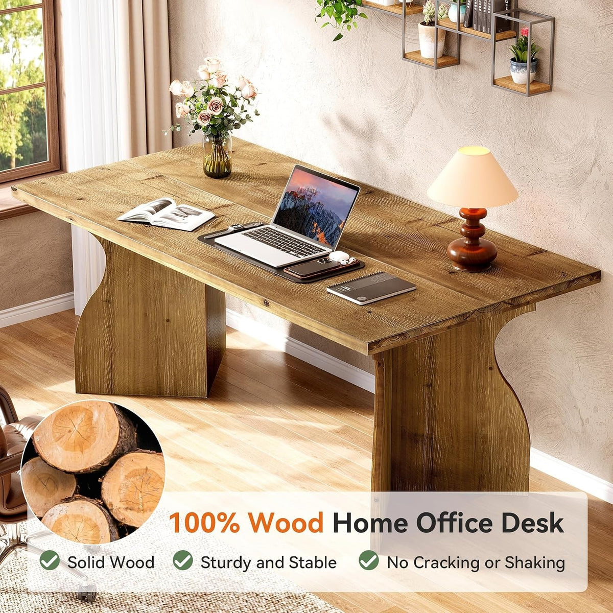 63" Farmhouse Solid Wood Executive Desk